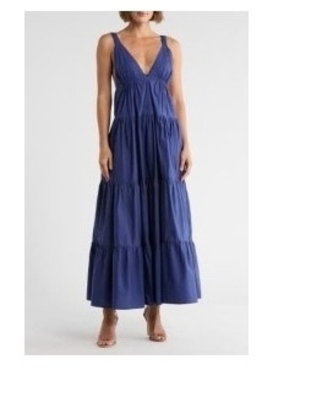 V-Neck Tiered Maxi Dress in Indigo Blue